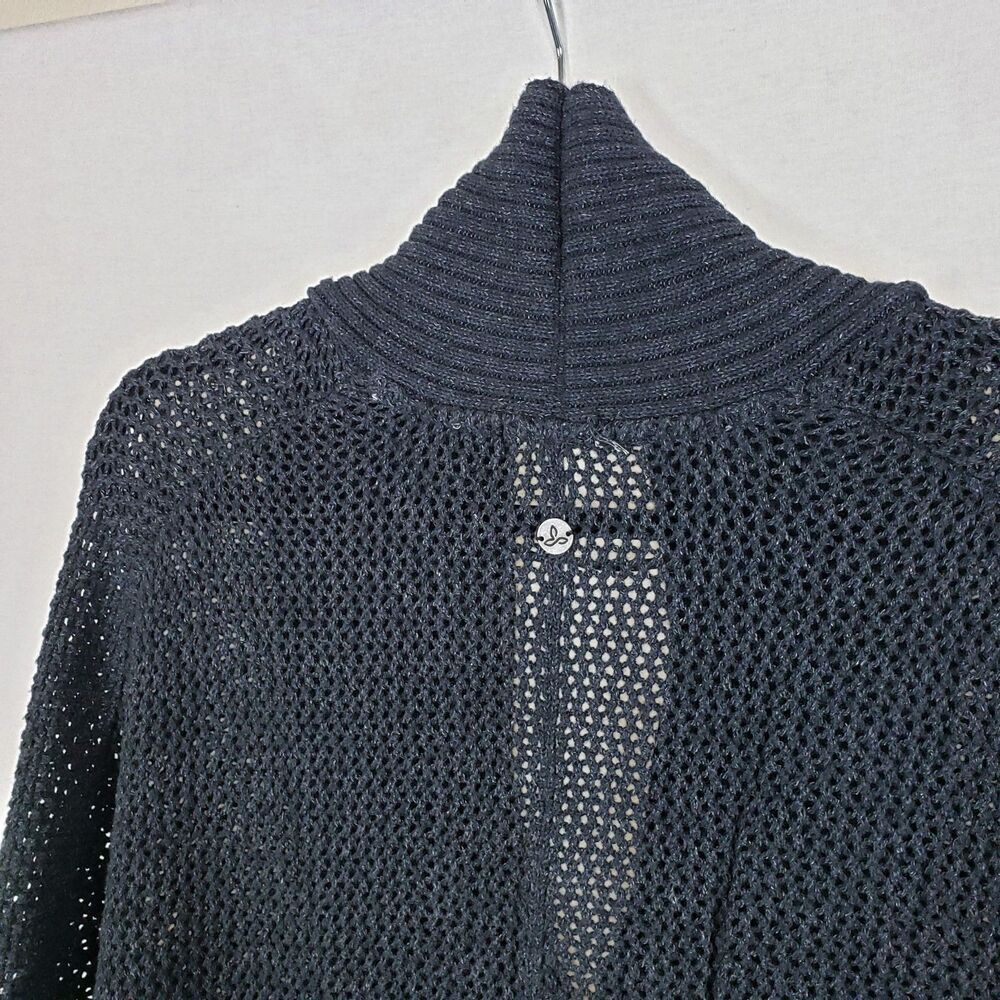 Prana Open Knit Poncho Cardigan Womens M Snap Button Shawl Collar Boho Beach - Picture 6 of 8